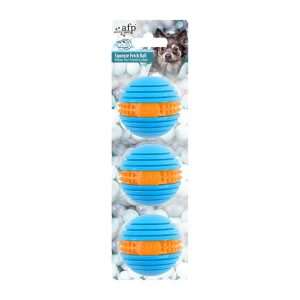 ALL FOR PAWS Squeaky Canine Balls – Pet Teething and Enrichment Fetch Toys for Robust Chewers, That includes Ridges and Nubs for Dental Cleansing, 3-Pack (Blue)