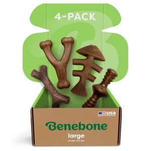 Benebone Massive 4-Pack Aggressive Chewer Canine Toys, Made within the USA, for Canine Weighing 90 lbs and Beneath