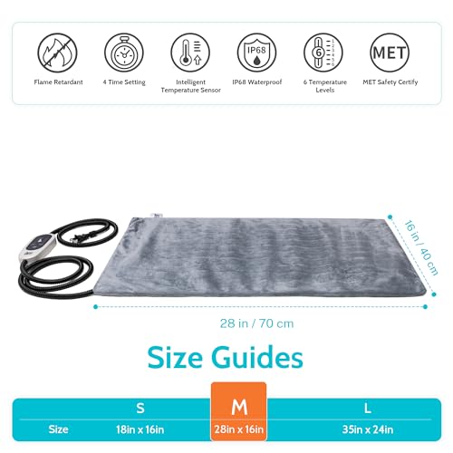 Further-Giant Pet Heating Pad - 6 Adjustable Temperatures with Timer, Waterproof Indoor Heating Pad for Canine and Cats with Chew-Resistant Wire (Dimension: 28" x 16")