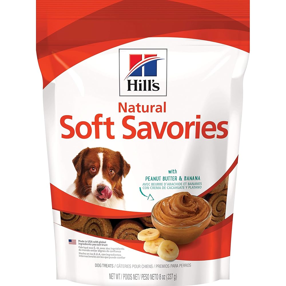 Hill’s Pure Tender Savories Canine Treats, Peanut Butter & Banana Taste, Appropriate for All Life Levels, 8 oz Bag