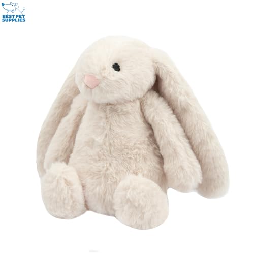 Interactive Bunny Buddy Canine Toy by Greatest Pet Provides - Crinkly and Squeaky Plush Enrichment for Small and Medium Breed Puppies and Canines, Lovely Bunny Bundle (Beige, Grey)