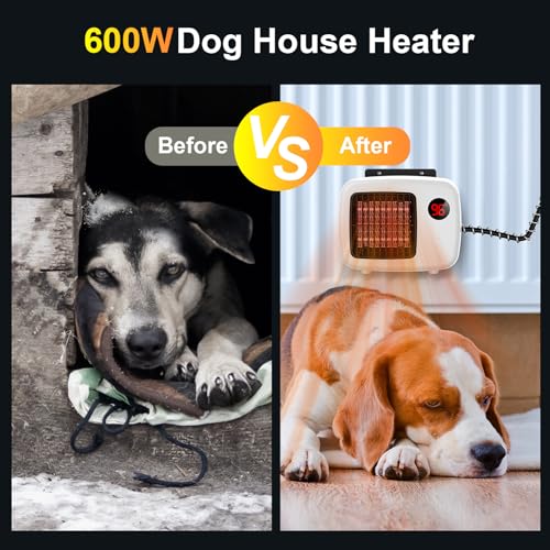 Outside and Indoor Canine Home Heater - 600W/300W Secure and Environment friendly Heating for Pet Homes, Hen Coops, and Rabbit Hutches - Wall-Mounted with Overheat Safety &