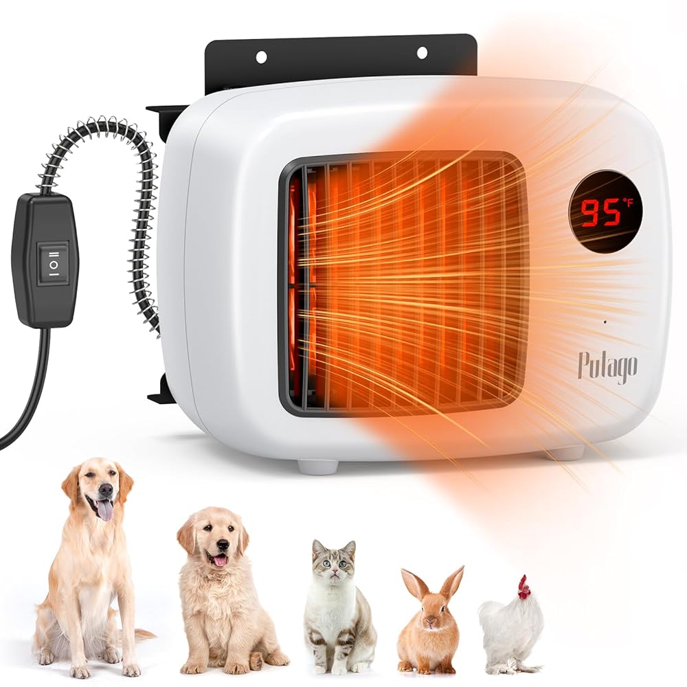 Pet Home Heater with Thermostat, 200/400W Protected Heater for Outside Canine Homes, Rooster Coops, and Rabbit Hutches, That includes a 6FT Chew-Resistant Wire (White)