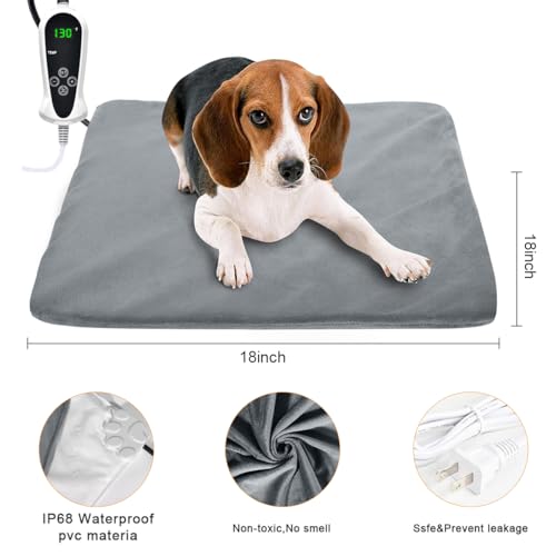 RIOGOO Upgraded Electrical Pet Heating Pad for Canines and Cats, Waterproof Indoor Design with Auto Energy Off (Medium: 18"x 18", Gray)