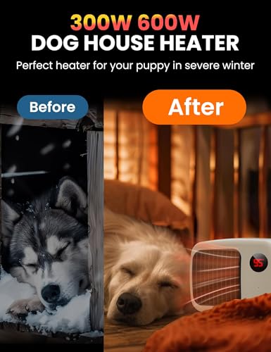 Thermostat-Managed Canine Home Heater: 300W/600W Pet Home Heating System with Overheat Safety, Chew-Resistant Wire, Preferrred for Out of doors Use in Hen Coops, Canine Kennels,...