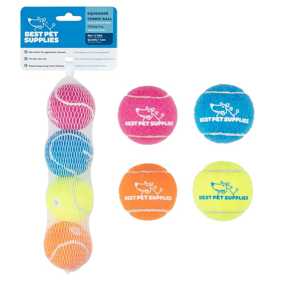 High High quality Squeaky Tennis Toys for Canines – 4-Pack, Sturdy Interactive Toys for Fetching and Train, Splendid for Pure Conduct Coaching, Small Dimension