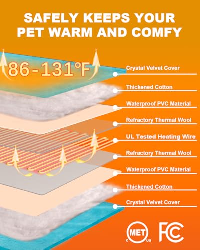 Waterproof Heated Pet Mattress Mat for Canine and Cats - Outside Heating Pad with 5 Timers and 6 Temperature Settings, Preferrred Warming Blanket for Canine and Cat Homes and Whelping Containers